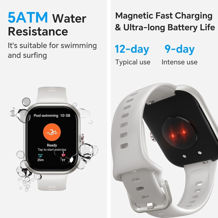 HONOR Choice Smartwatch, Fitness Tracker, SpO2, 1.95 AMOLED Display, 12 Days, GPS, 5ATM, White