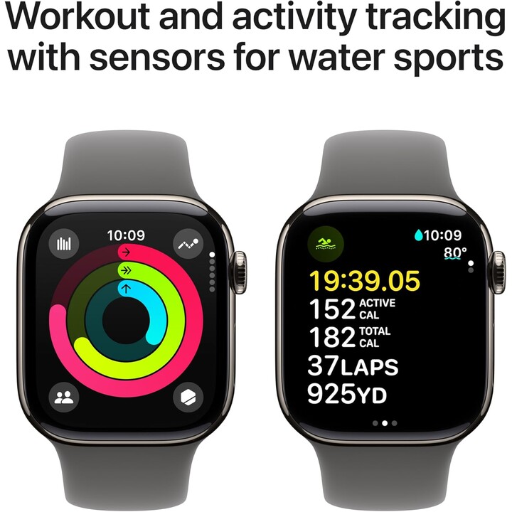 Apple Watch Series 10 GPS Cellular 46mm Caja de titanio natural y correa deportiva gris piedra - Talla S/M