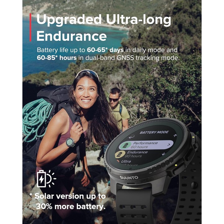 Suunto Vertical Solar All Black reloj deportivo GPS con mapas offline, doble banda, batería 60 días, negro