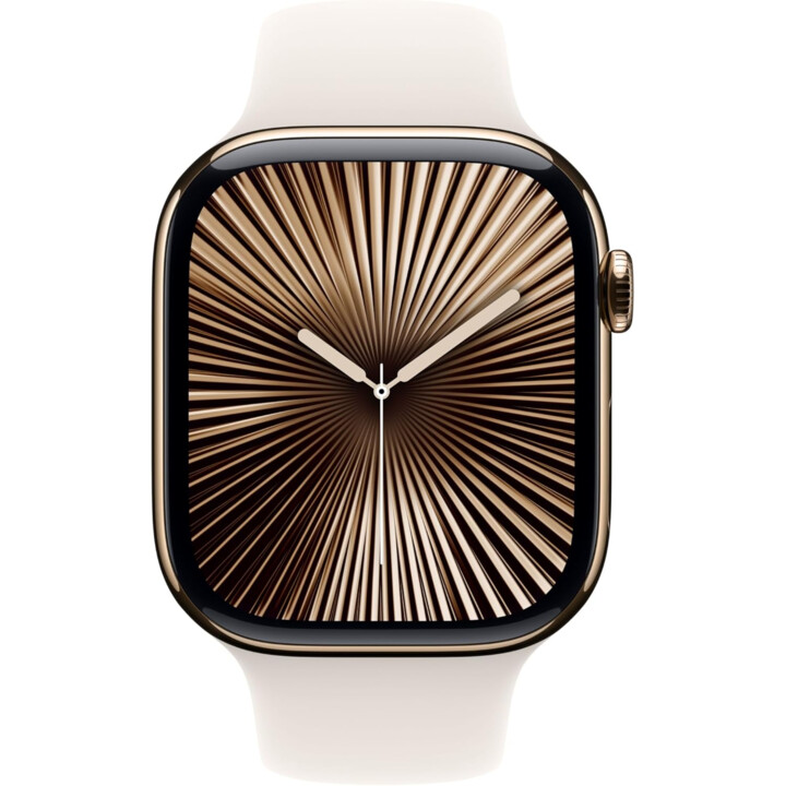 Apple Watch Series 10 GPS Cellular 46 mm avec boîtier en titane doré avec bracelet sport Starlight S/M