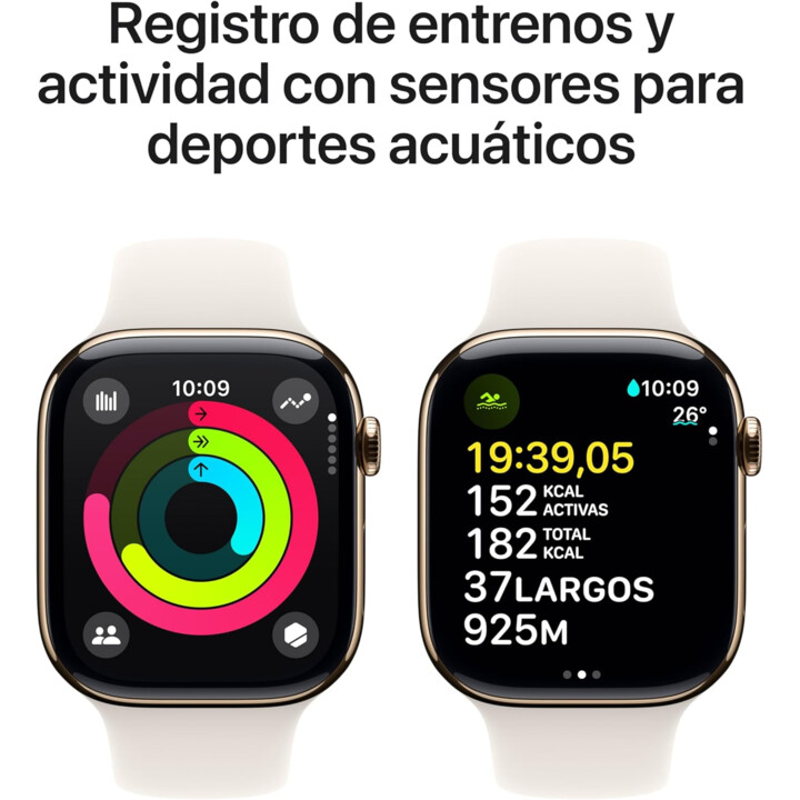 Apple Watch Series 10 GPS Cellular 46 mm avec boîtier en titane doré avec bracelet sport Starlight S/M