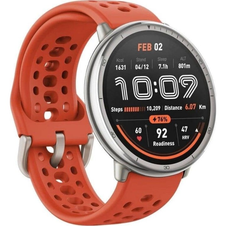 Amazfit Active 2 NFC Smartwatch 1.32" 2,000nits Offline Maps Silver with 2 Straps Black and Red