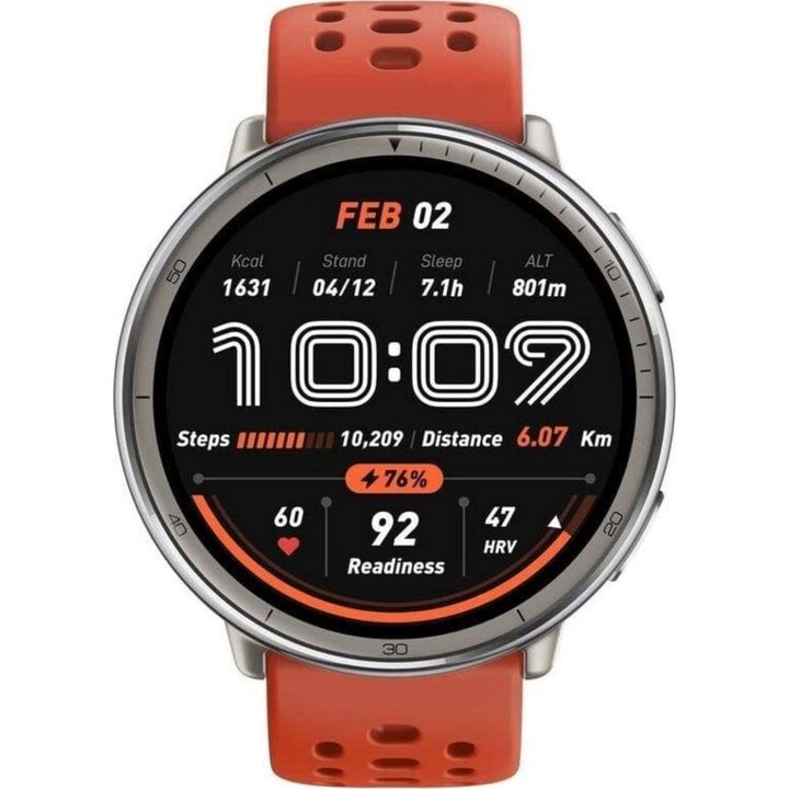 Amazfit Active 2 NFC Smartwatch 1.32" 2,000nits Offline Maps Silver with 2 Straps Black and Red