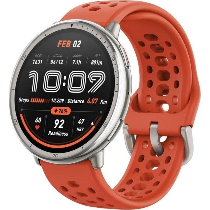 Amazfit Active 2 NFC Smartwatch 1.32" 2,000nits Offline Maps Silver with 2 Straps Black and Red