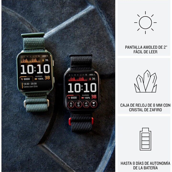 Garmin Venu X1 8.4 cm (2") AMOLED Digital 396 x 484 Pixeles Pantalla Tacti Caja de Titanio Gris Correa de Nailon Negro