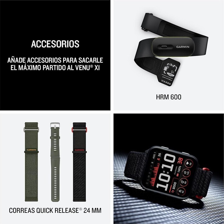 Garmin Venu X1 8.4 cm (2") AMOLED Digital 396 x 484 Pixeles Pantalla Tacti Caja de Titanio Gris Correa de Nailon Negro