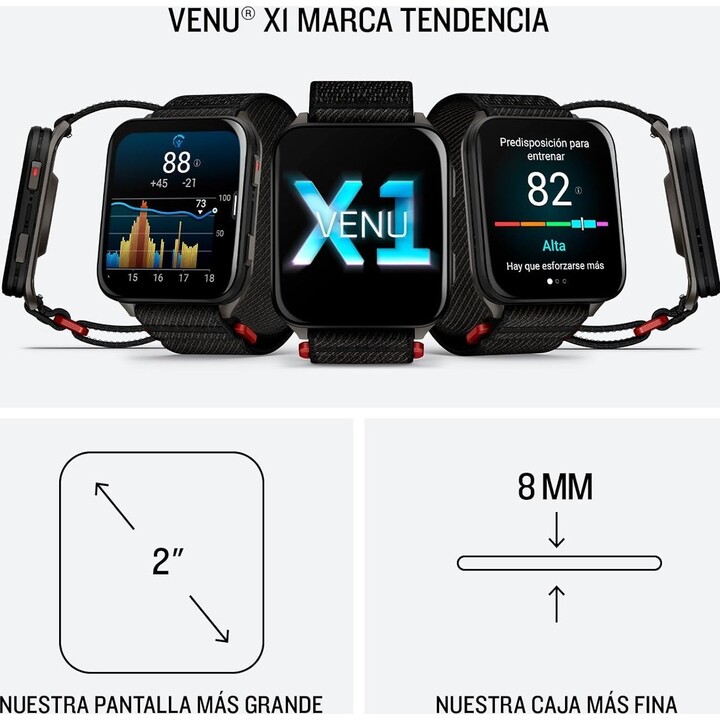 Garmin Venu X1 8.4 cm (2") AMOLED Digital 396 x 484 Pixeles Pantalla Tacti Caja de Titanio Gris Correa de Nailon Negro