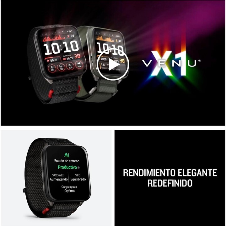 Garmin Venu X1 8.4 cm (2") AMOLED Digital 396 x 484 Pixeles Pantalla Tacti Caja de Titanio Gris Correa de Nailon Negro