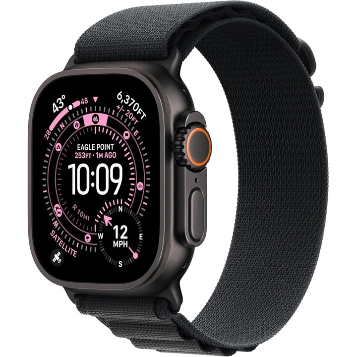 Apple Watch Ultra 3 GPS Cellular 49mm Caixa de titânio preta com alça Alpine preta média