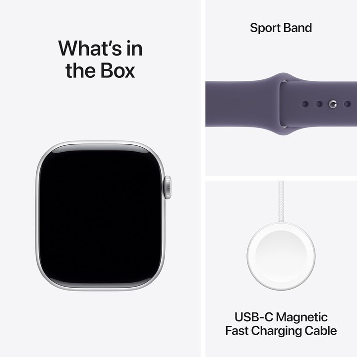 Apple Watch Series 11 GPS 46mm, Silver Aluminium Case with Purple Fog Sport Band, Size S/M