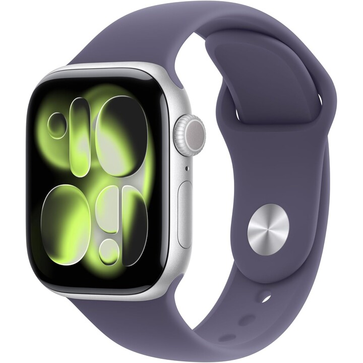 Apple Watch Series 11 GPS 42mm, Caja de Aluminio Gris Espacial con Correa Deportiva Niebla Lila, Tamaño S/M
