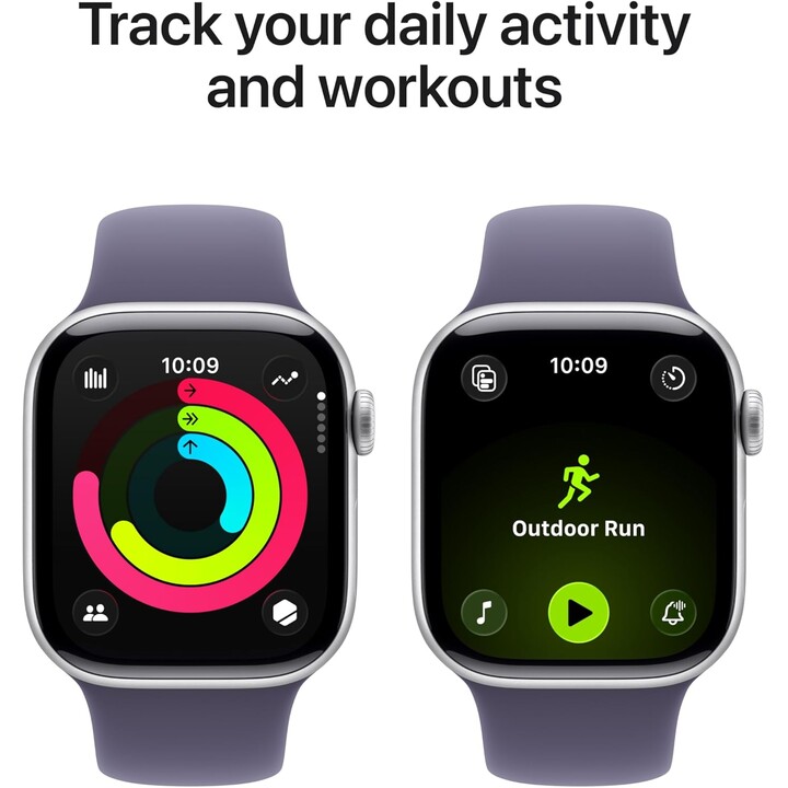 Apple Watch Series 11 GPS 42mm, Caja de Aluminio Gris Espacial con Correa Deportiva Niebla Lila, Tamaño S/M