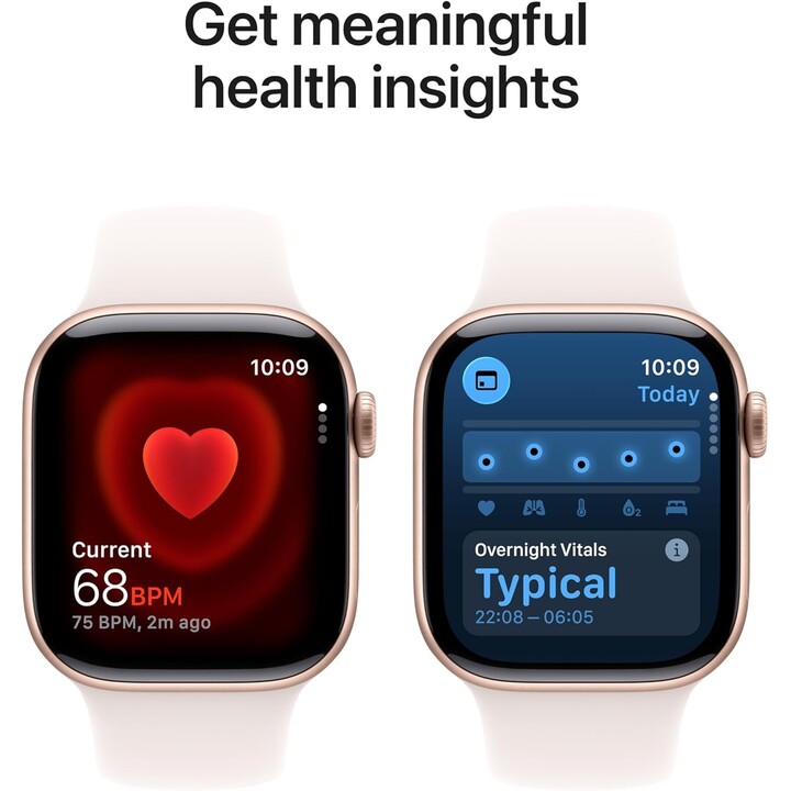 Apple Watch Series 11 GPS 46mm Caixa de alumínio em ouro rosa e pulseira esportiva rosa blush Tamanho M/L