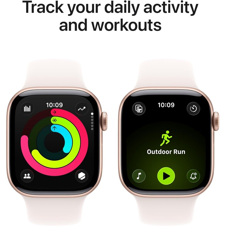 Apple Watch Series 11 GPS 46mm Caixa de alumínio em ouro rosa e pulseira esportiva rosa blush Tamanho M/L