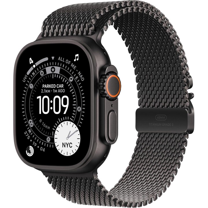 Apple Watch Ultra 3 GPS Cellular 49 mm, caja resistente de titanio negra con correa milanesa negra, talla M