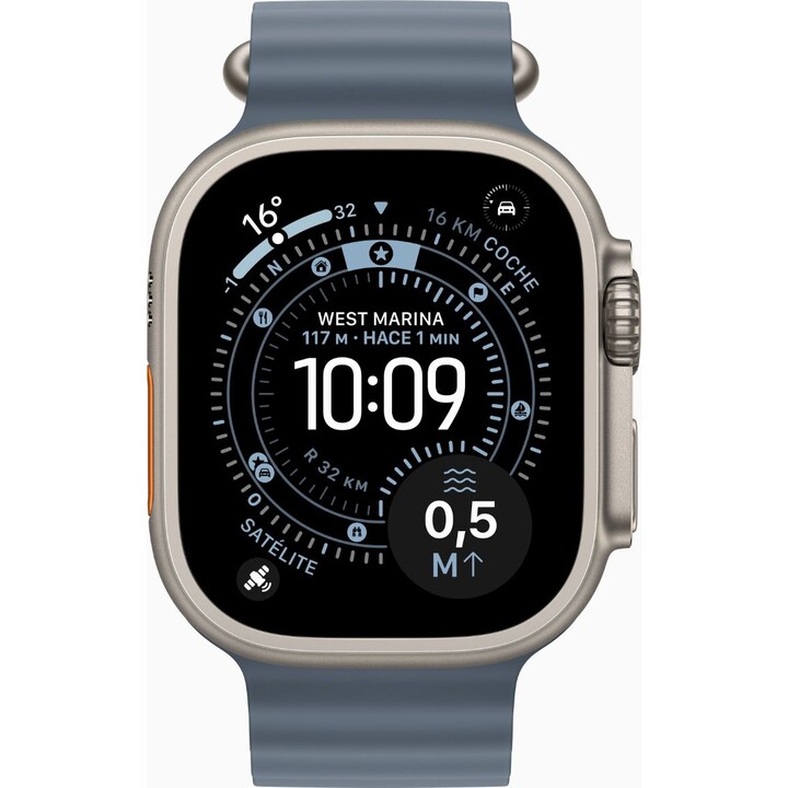 Apple Watch Ultra 3 GPS Cellular 49 mm Gehäuse aus natürlichem Titan mit nautischblauem Ozeanarmband