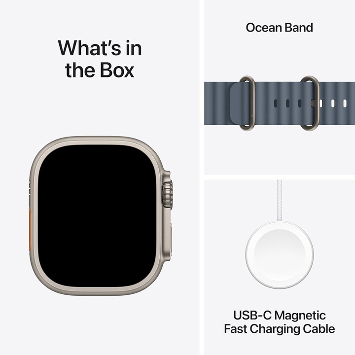 Apple Watch Ultra 3 GPS Cellular 49 mm Gehäuse aus natürlichem Titan mit nautischblauem Ozeanarmband