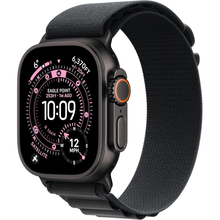 Apple Watch Ultra 3 GPS Cellular 49 mm Boîtier en titane noir avec grand passant alpin noir - Taille S