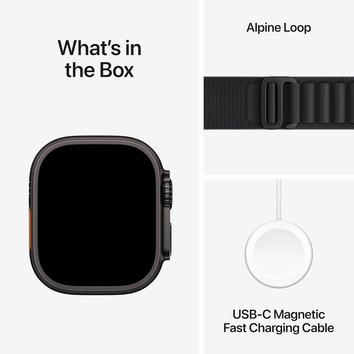 Apple Watch Ultra 3 GPS Cellular 49 mm Boîtier en titane noir avec grand passant alpin noir - Taille S