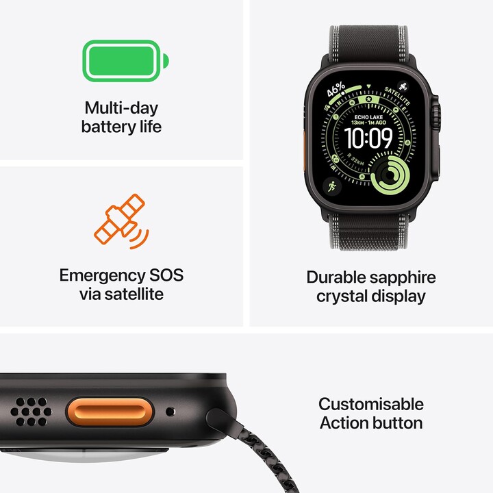 Apple Watch Ultra 3 GPS Cellular 49mm Caja de titanio natural Correa Loop Trail Azul brillante - Talla S/M