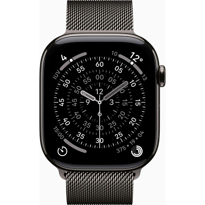 Apple Watch Series 11 GPS Cellular 46 mm Schiefer-Titangehäuse mit Schiefer-Milanese-Loop-Armband – Größe M/L