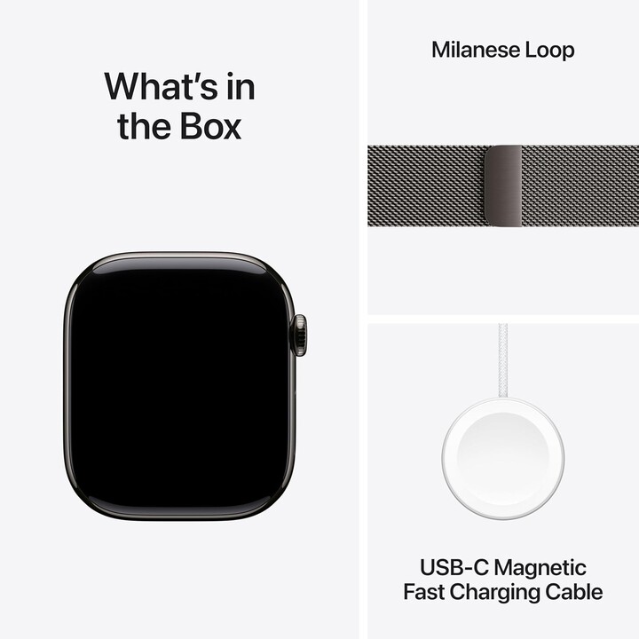 Apple Watch Series 11 GPS Cellular 46 mm Schiefer-Titangehäuse mit Schiefer-Milanese-Loop-Armband – Größe M/L