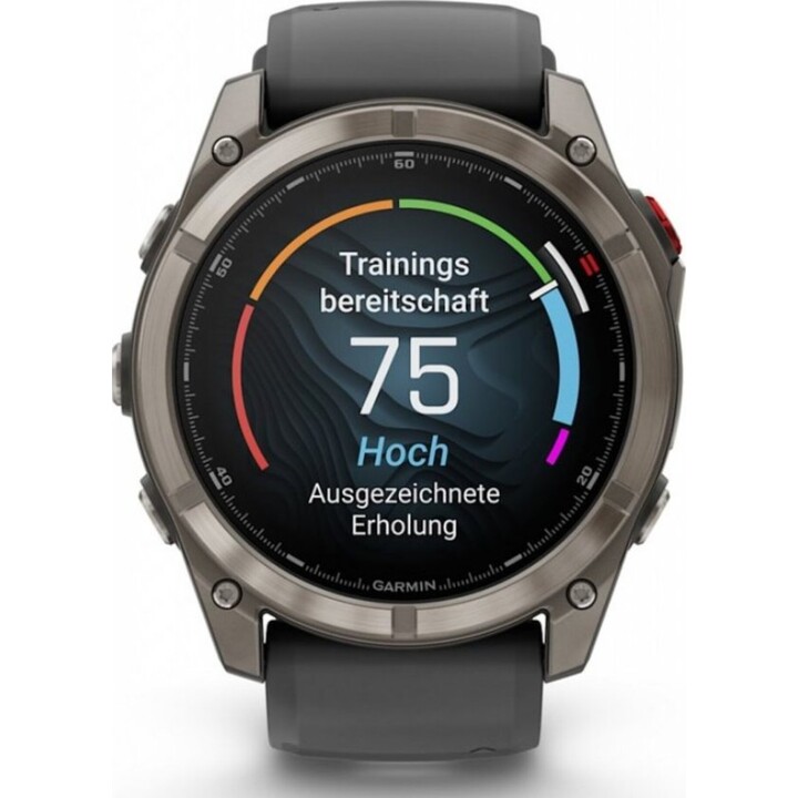010-03199-11 Garmin Fēnix 8 Pro 51 mm AMOLED Saphir Gris Titane avec bracelet en silicone noir