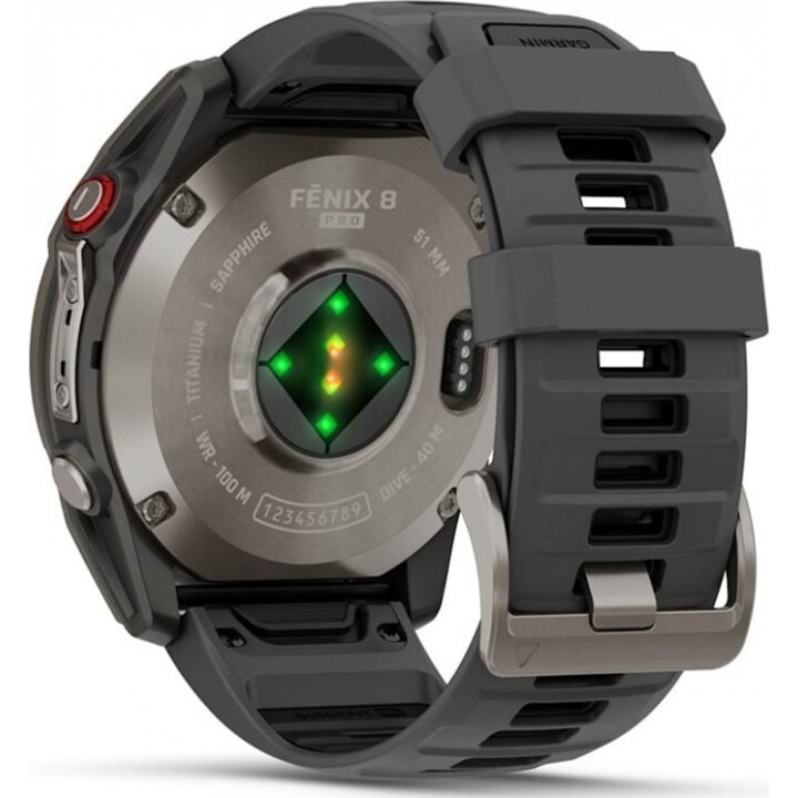Garmin Fēnix 8 Pro 51 mm AMOLED Zafiro Gris Titanio con correa de Silicona Negra