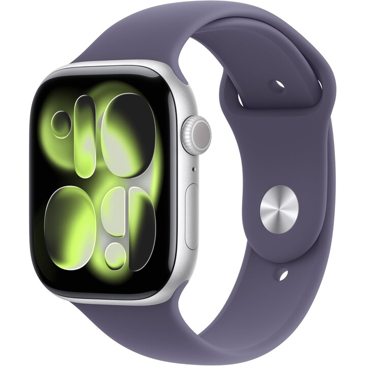 Apple Watch Series 11 GPS Cellular 46mm Caja de aluminio plateado con correa deportiva lila S/M