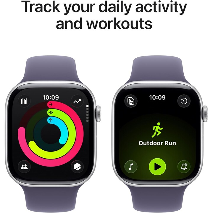 Apple Watch Series 11 GPS Cellular 46mm Caja de aluminio plateado con correa deportiva lila S/M