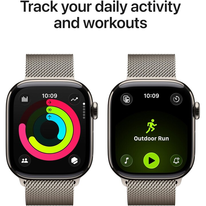 Apple Watch Series 11 GPS Cellular 46mm Caja de titanio natural con correa Milanese Loop natural M/L