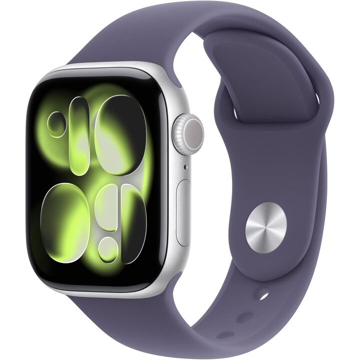 Apple Watch Series 11 GPS Cellular 42mm Silver Aluminum Case with Lilac Mist Sport Band S/M