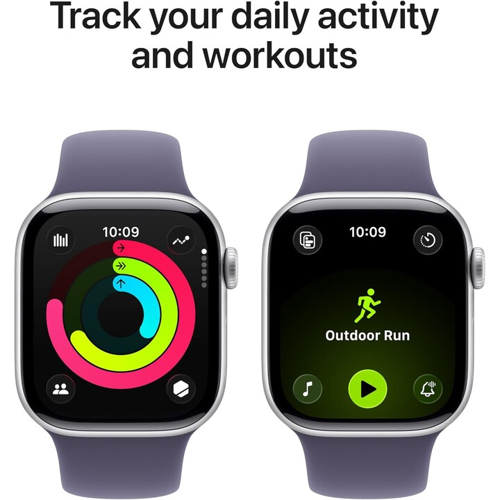 Apple Watch Series 11 GPS Cellular 42mm Boîtier en aluminium argenté avec bracelet sport Lilac Mist S/M