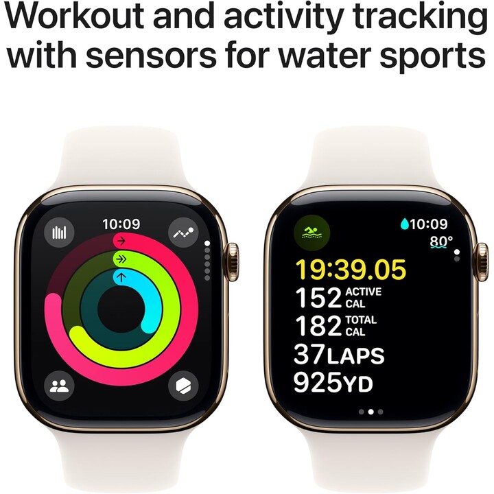 Apple Watch Series 11 GPS Cellular 46mm Caja de titanio dorada con banda deportiva rosa rubor M/L
