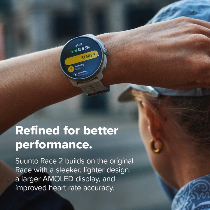 SUUNTO Race 2 Reloj deportivo con GPS, brillante pantalla táctil AMOLED de 1,5 pulgadas, diseño más elegante y ligero, 115+ modo