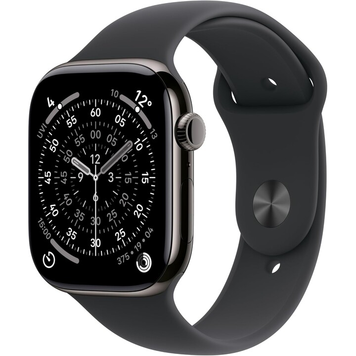 Apple Watch Series 11 GPS Cellular 42mm Caja de titanio pizarra con correa deportiva negra M/L