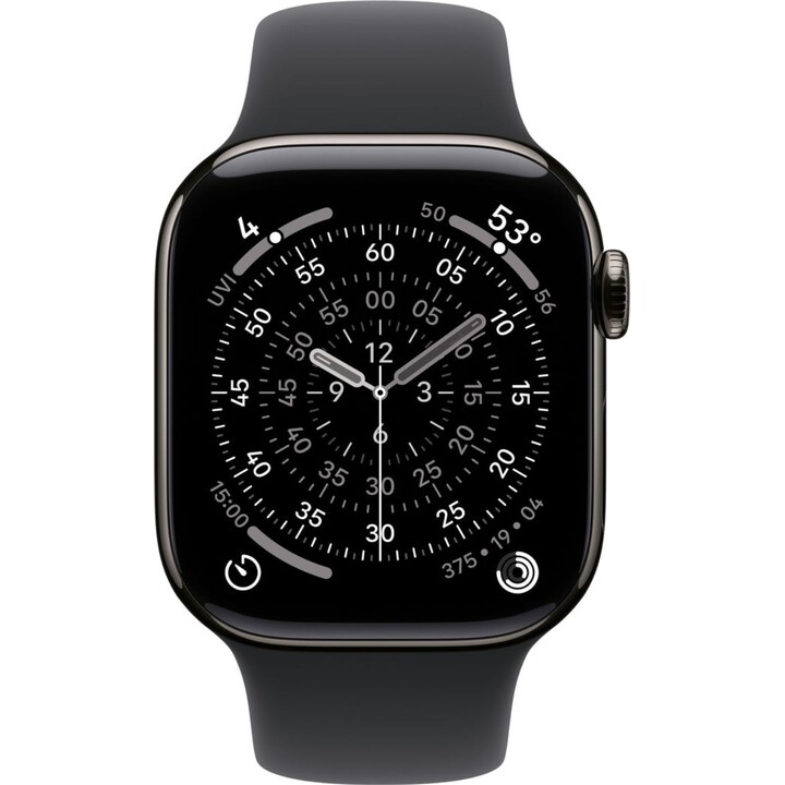 Apple Watch Series 11 GPS Cellular 42mm Case Titanium Black with Slate Black Sport Band - Size S/M