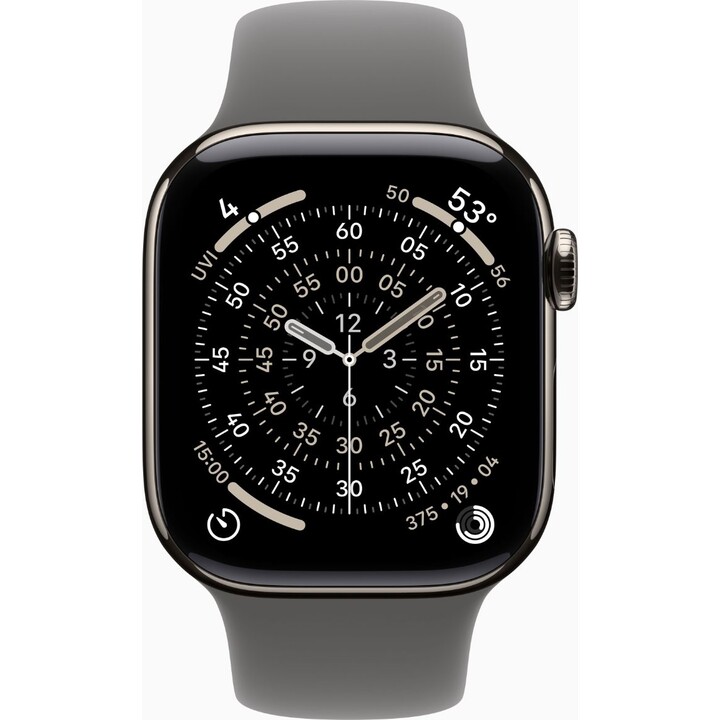 Apple Watch Series 11 GPS Cellular 42 mm caixa de titânio natural com pulseira esportiva cinza pedra M/L