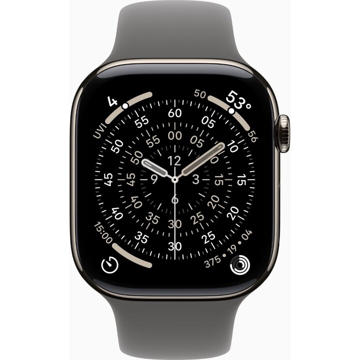 Apple Watch Series 11 GPS Cellular 46mm Caja de titanio natural con correa deportiva gris piedra M/L