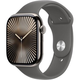 Apple Watch Series 11 GPS Cellular 46mm Natural Titanium Case with Stone Gray Sport Band S/M