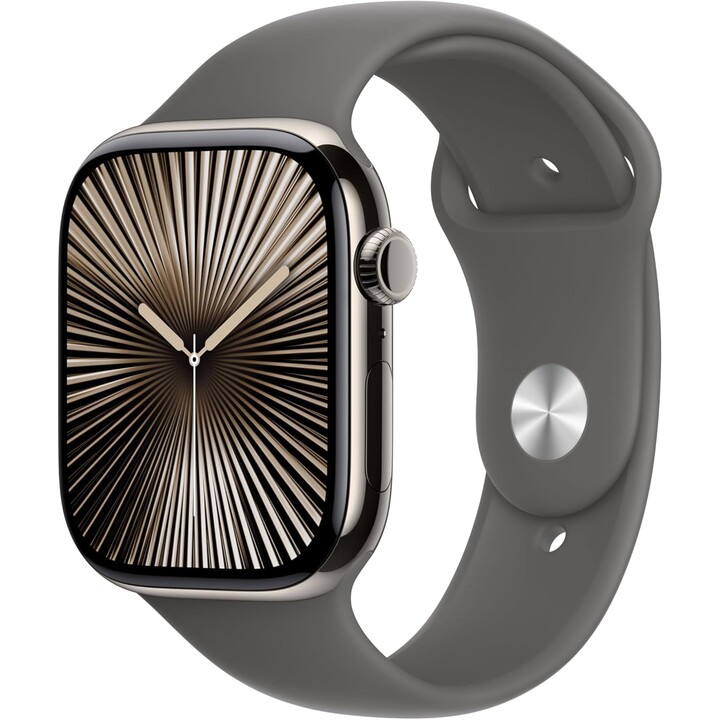 Apple Watch Series 11 GPS Cellular 46 mm Boîtier en titane naturel avec bracelet sport gris pierre S/M