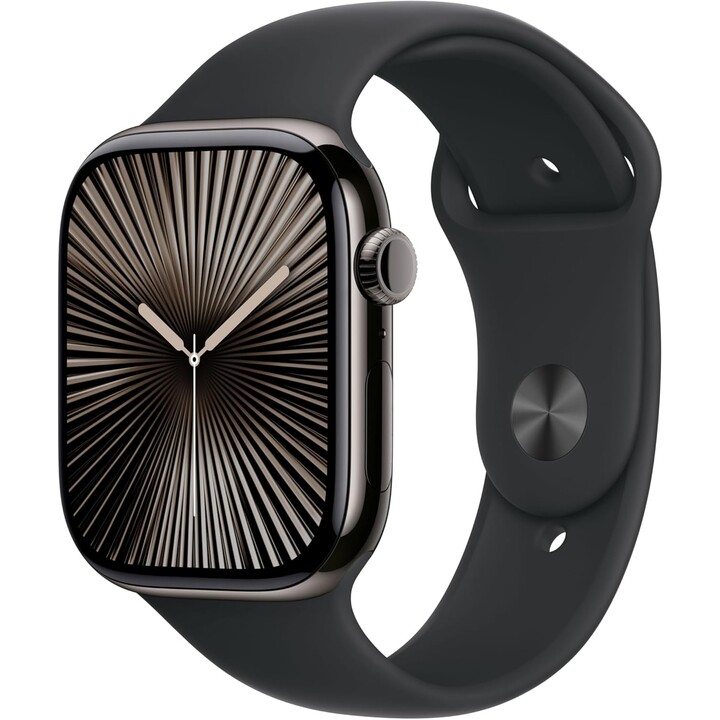 Apple Watch Series 11 GPS Celular 46 mm Caixa de titânio preto ardósia com pulseira esportiva preta - tamanho S/M