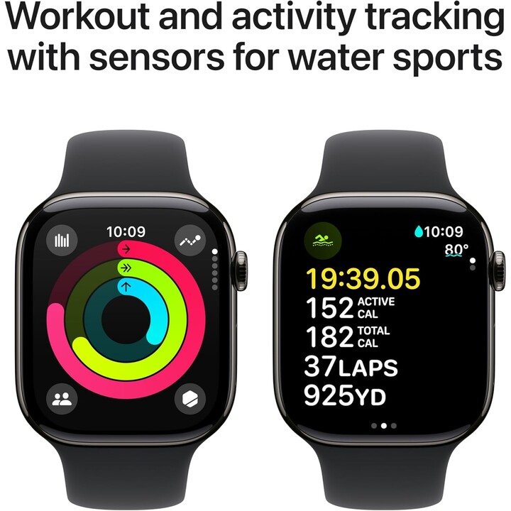 Apple Watch Series 11 GPS Celular 46 mm Caixa de titânio preto ardósia com pulseira esportiva preta - tamanho S/M