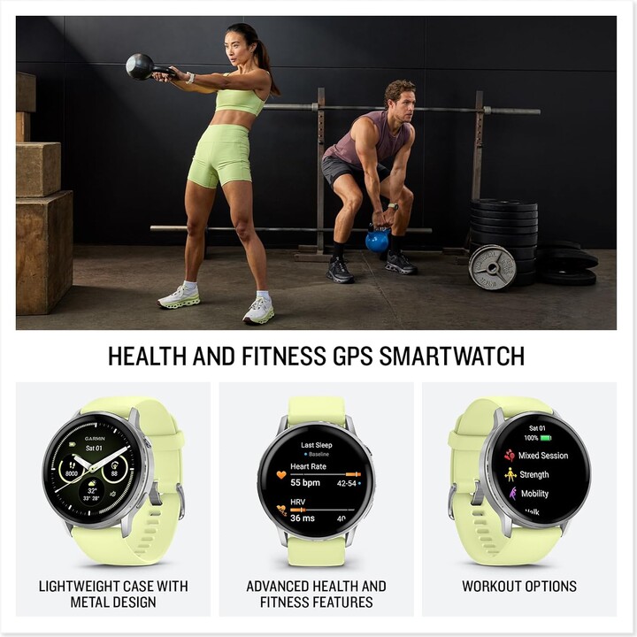 Garmin Venu 4 45 mm WiFi GPS Silber mit zitronenfarbenem Silikonband