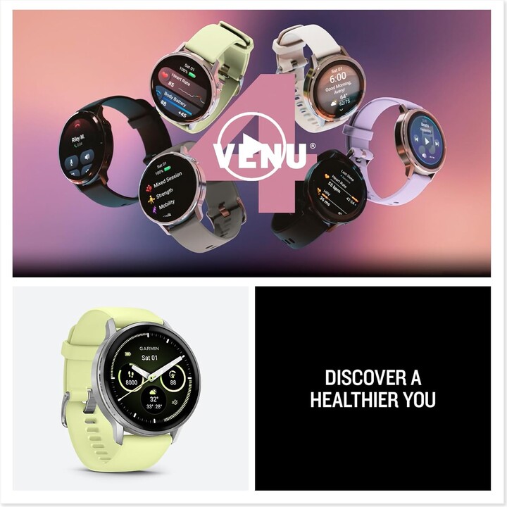 Garmin Venu 4 45 mm WiFi GPS Silber mit zitronenfarbenem Silikonband
