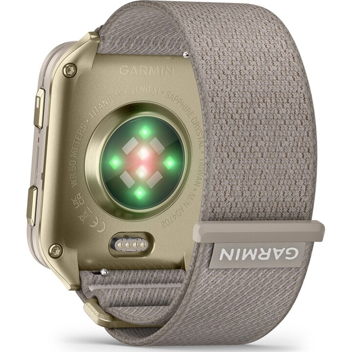 Garmin Venu X1 WiFi GPS Caja de titanio dorado Correa de nailon ComfortFit gris