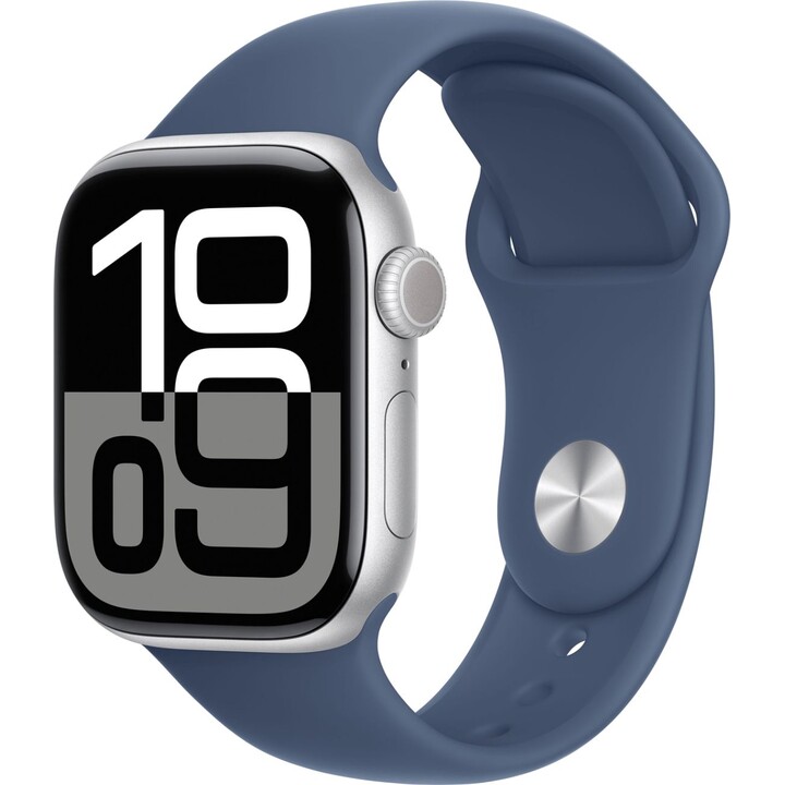 Apple Watch Series 10 GPS 42mm Caja de aluminio en plata con correa deportiva denim Talla S/M