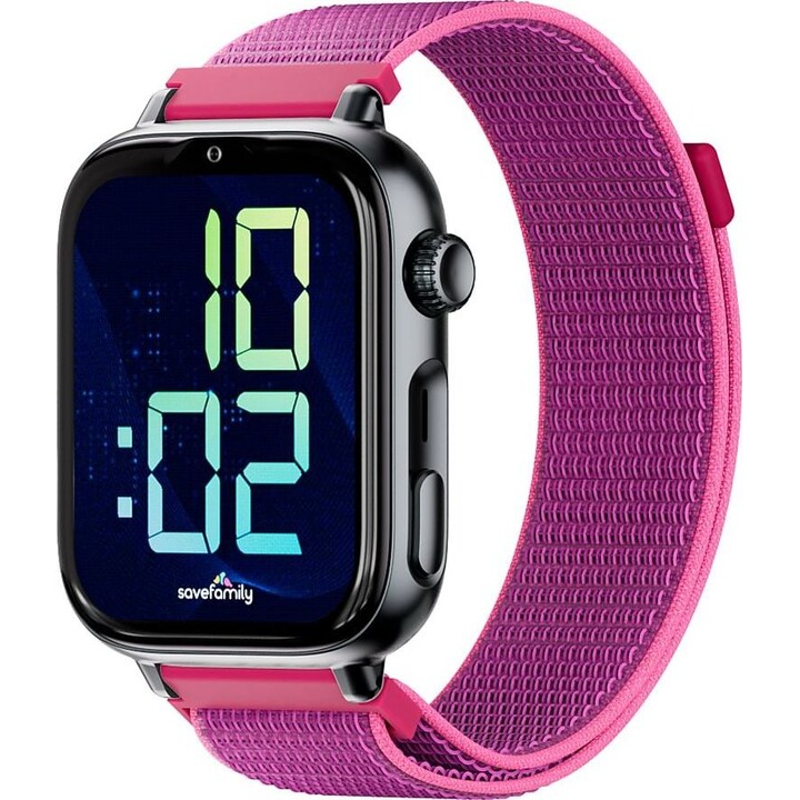 SaveFamily SaveWatch Plus 2 Kids Smartwatch Black Case Raspberry Fabric Strap