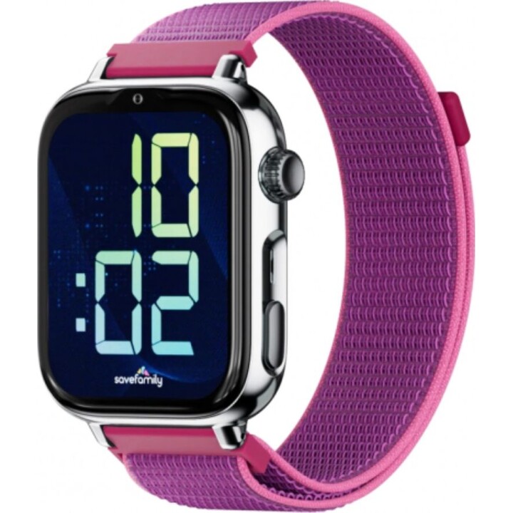 SaveFamily SaveWatch Plus 2 Reloj Inteligente para niños 4G Esfera Plata Correa Tela Frambuesa