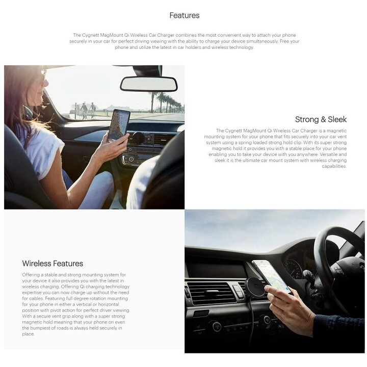 Cargador de coche MagMount Qi Wireless 7.5W - Negro